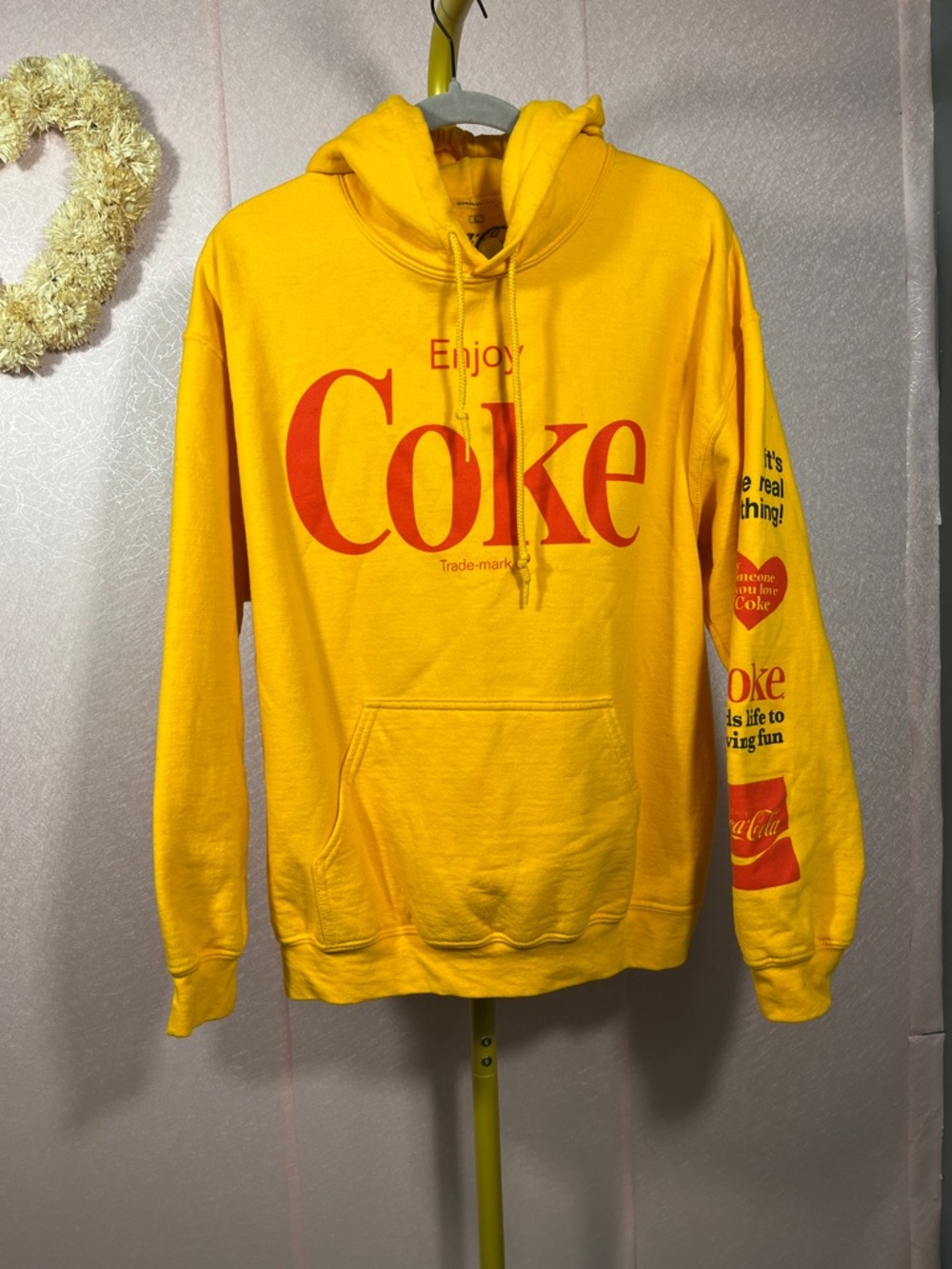 Coca Cola Yellow Pullover Hoodie with Red Coke Logo